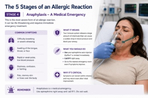 Illustration of swelling in the face, lips and throat signalling a severe allergic reaction