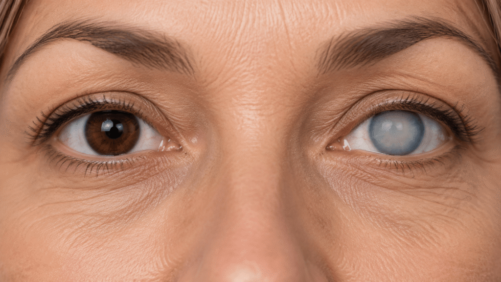 Man covering one eye with a hand as part of his sight goes dark, a sign of sudden vision loss