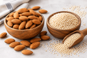 Almonds and sesame seeds